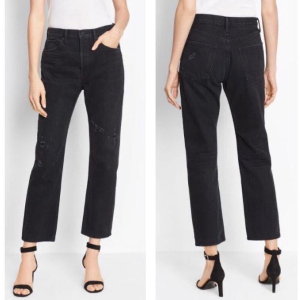 Vince High Waist Vintage Straight Jeans Distressed Black Size 27